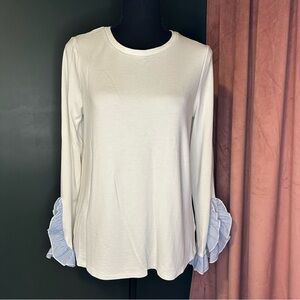 Elegant White Long Sleeve Top with Ruffle Cuffs